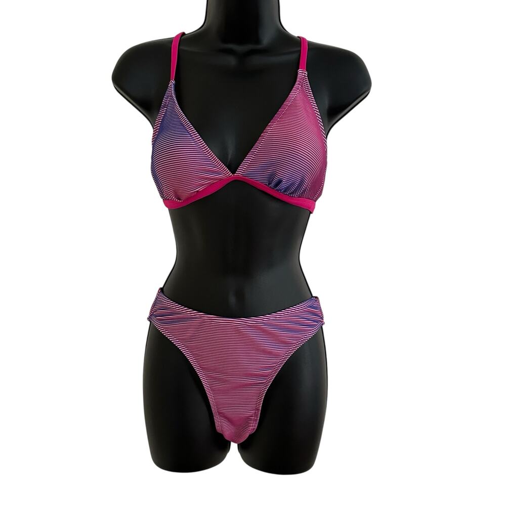 Cupshe Multicolor Pink V-Neck Crisscross Tie Back 2 Piece Swimsuit Size S NWT - Picture 2 of 6